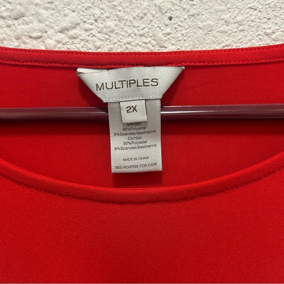 Multiples Leopard Stripe Sleeve Red Top NEW 2X - Picture 5 of 9